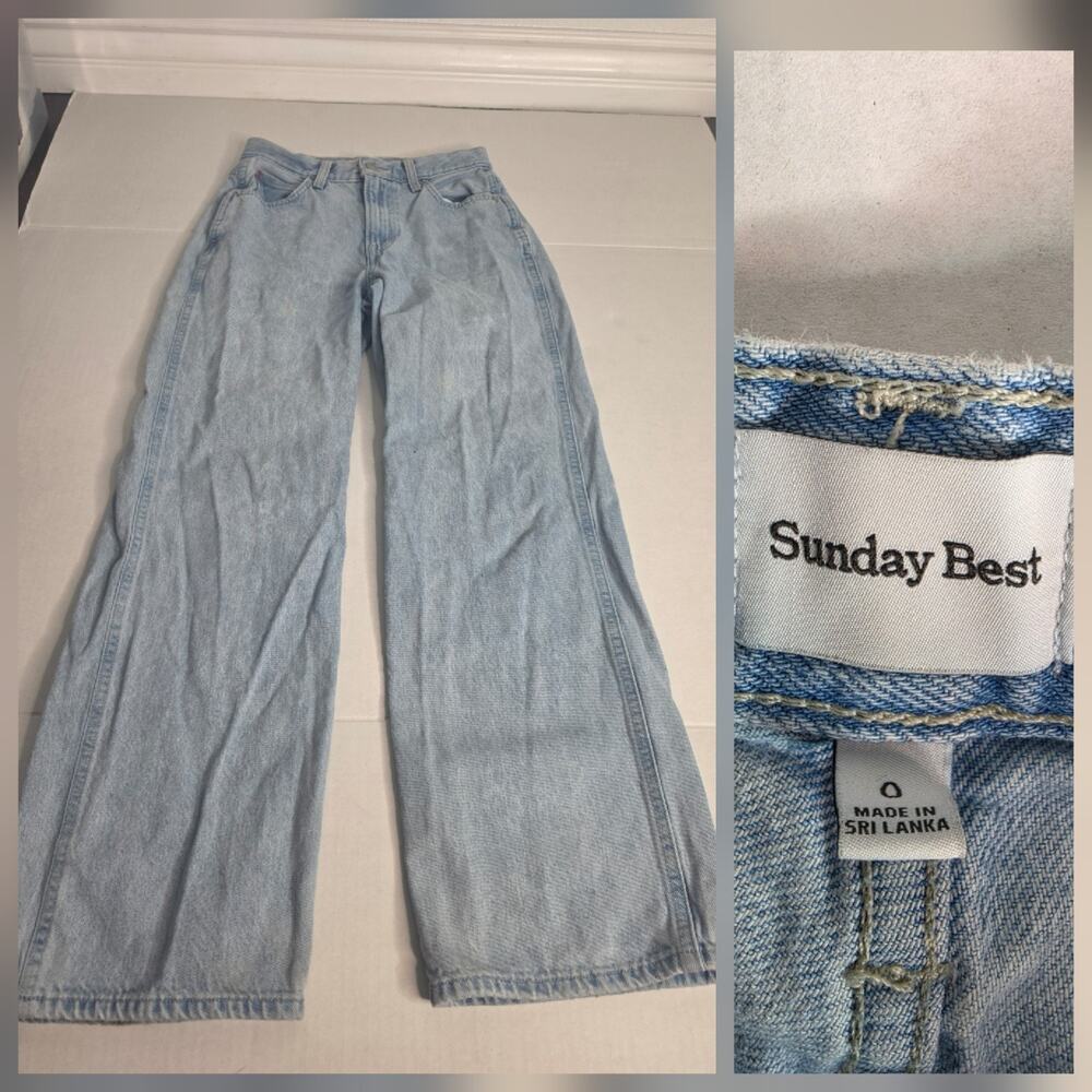 Aritzia Sunday Best Jupiter High Waisted Wide Leg Jeans Size 0 Light Wash Rigid